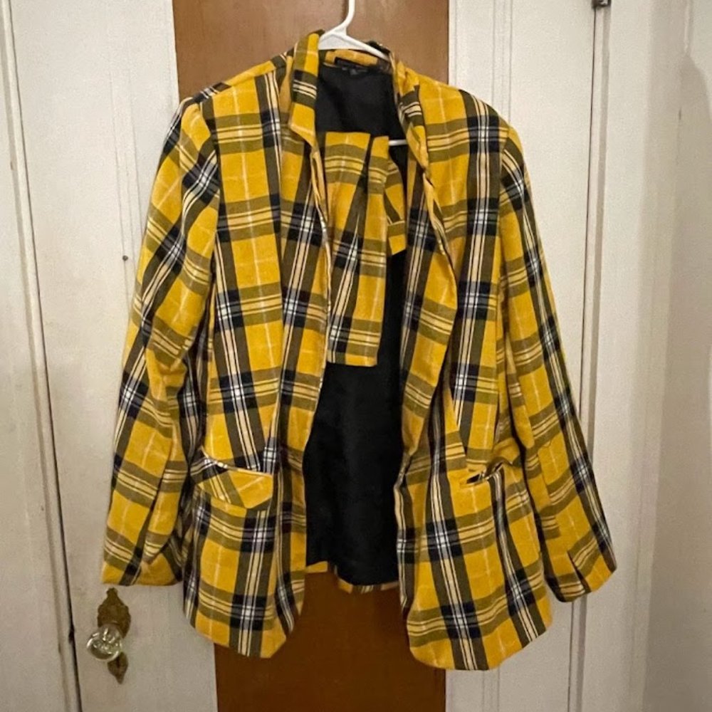 Fashion Nova Yellow Plaid Jacket and Skirt
